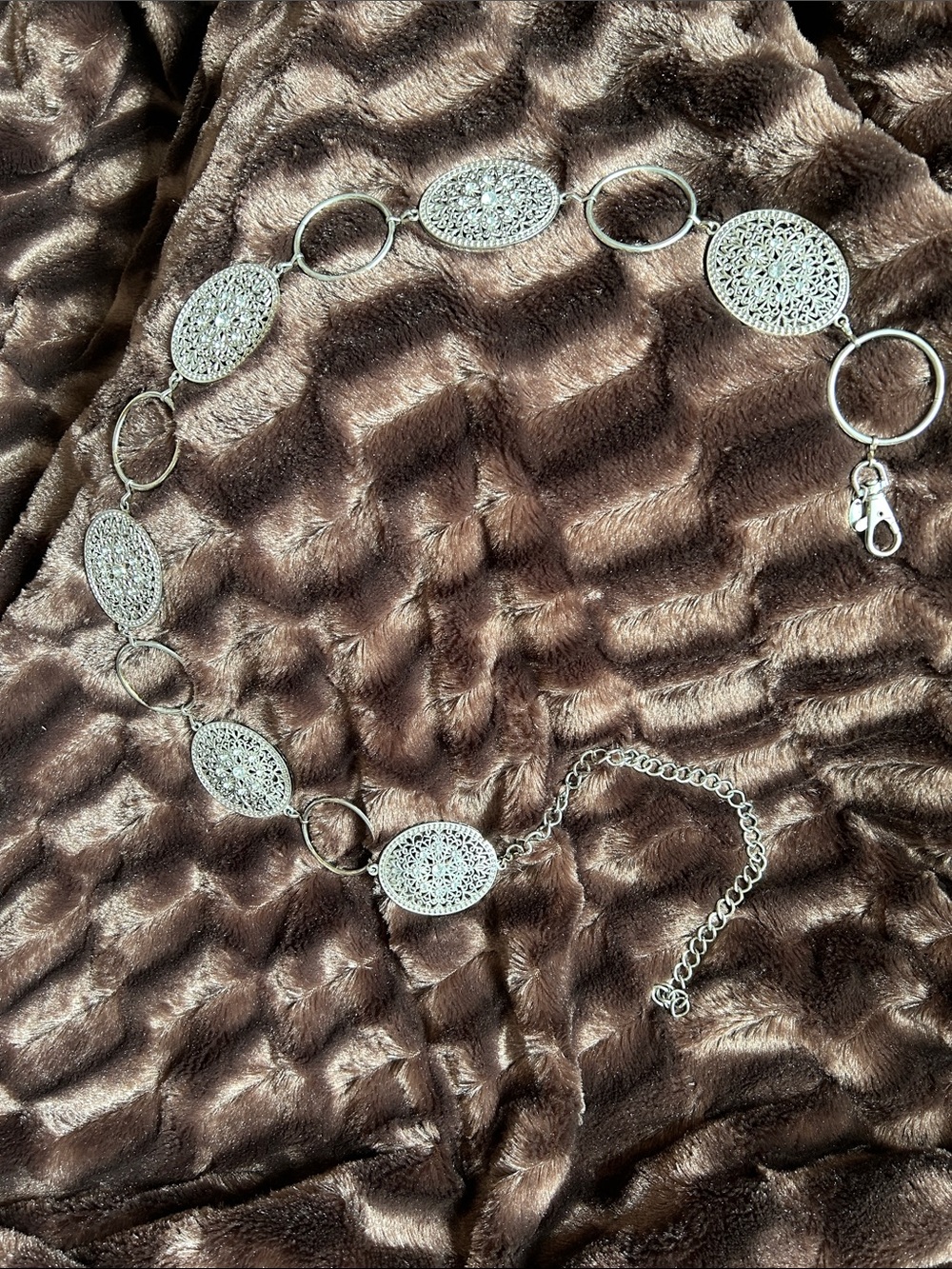 Silver Filigree Oval Link Waist Chain Belt - Women Jewelry